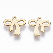 Brass Charms, Nickel Free, Bowknot, Real 18K Gold Plated, 10.5x11x1mm, Hole: 1.2mm(X-KK-N231-50-NF)