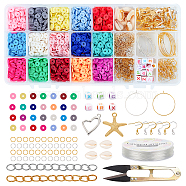 DIY Jewelry Set Makings, with Alloy Pendants, Brass Earring Hooks & Hoop Earrings Findings, Cowrie Shell/Polymer Clay/Acrylic Beads, Steel Scissors, Elastic Thread, Iron Chain Extender & Jump Rings, Mixed Color, 218x110x30mm(DIY-PH0027-24)