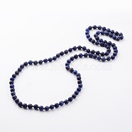 Natural Lapis Lazuli Necklaces, Beaded Necklaces, Dyed, Frosted, 37 inch(NJEW-D264-08)