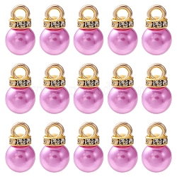 ABS Plastic Charms, with Golden Tone Iron Findings and Rhinestone, Dyed, Round Charm, Dark Orchid, 13.5x8mm, Hole: 2.5mm, about 15pcs/bag(KY-YW0001-24D)