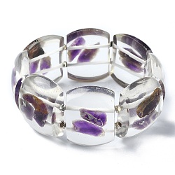 Natural Amethyst Stretch Bracelets, Epoxy Resin Domino Bracelets for Women, Inner Diameter: 2-3/8 inch(6.1cm)(BJEW-G702-06D)