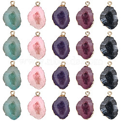 20Pcs 5 Style Druzy Geode Resin Pendants, with Edge Light Gold Plated Iron Loops, Nuggets, Mixed Color, 25~26x15x7mm, 4pcs/style(RESI-SC0001-85)