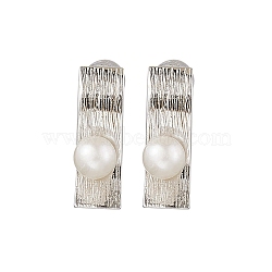 Natural Pearl Ear Studs, with Sterling Silver Findings, Rectangle, Platinum, 18x11mm(EJEW-P286-48P)