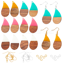 Olycraft DIY Dangle Earring Making Kits, Including Resin & Teardrop Walnut Wood Pendants, Brass Earring Hooks & Jump Rings, Mixed Color, 96pcs/box(DIY-OC0005-92)