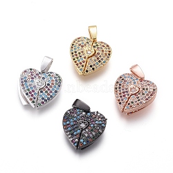 Valentine's Day Brass Micro Pave Cubic Zirconia Openable Pendants, Heart, Colorful, Mixed Color, 16x15.5x3mm, Hole: 4.5x2.5mm(ZIRC-I032-26)