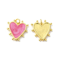 Rack Plating Brass Enamel Pendants, with Jump Ring, Lead Free & Cadmium Free, Heart Charm, Real 18K Gold Plated, Camellia, 19x18x3mm, Hole: 3.5mm(KK-D074-03G-04)