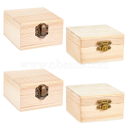 4 Pcs 2 Styles Pinewood Box, Flip Cover Box, with Iron Clasp, Rectangle, BurlyWood, 2pcs/style(CON-OC0001-26)