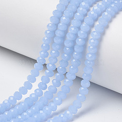 Glass Beads Strands, Imitation Jade, Faceted, Rondelle, Light Sky Blue, 3.5~3.8x3mm, Hole: 0.4mm, about 113~115pcs/strand, 32~33cm(EGLA-A034-J3mm-D03)