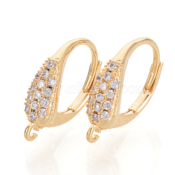 Brass Cubic Zirconia Leverback Earring Findings, with Loop, Nickel Free, Real 18K Gold Plated, 16.5x12x4mm, Hole: 1.2mm, pin: 0.8mm(KK-S340-45G)