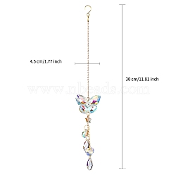 Glass Hanging Ornaments, Heart/Teardrop Tassel Suncatchers for Home Outdoor Decoration, Butterfly, 300mm(PW-WG61288-01)