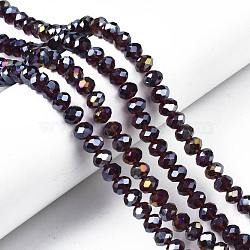 Electroplate Glass Beads Strands, AB Color Plated, Faceted, Rondelle, Purple, 8x6mm, Hole: 1mm, about 63~65pcs/strand, 39~40cm(EGLA-A034-T8mm-B30)