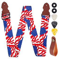 Gorgecraft 1 Set Guitar Accessory Set, with Polyester & PU Leather Strap, Microfiber & Iron Neck Strap, Silicone Strap Buckle, Plastic Guitar Picks, Flag, 80~137cm, 50mm, 7pcs/set(AJEW-GF0003-92A)