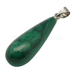 Gemstone Pendants, Natural Malachite, Grade A, teardrop, Green, 34~37x10mm, Hole: 3.5mm(X-MALA-37X10)