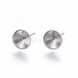 201 Stainless Steel Stud Earring Settings, with 304 Stainless Steel Pin, Cone, Stainless Steel Color, Tray: 6mm, 13mm, Pin: 0.8mm(STAS-I095--01P-A)