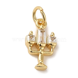 Brass Micro Pave Clear Cubic Zirconia Pendants, Candle, Real 18K Gold Plated, 13.5x8x2.6mm, Hole: 3.2mm(X-KK-R162-023G)