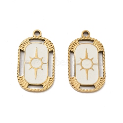 Ion Plating(IP) 316 Surgical Stainless Steel Pendants, Nickel Free, with Enamel, Rectangle with Sun Charm, Real 18K Gold Plated, Floral White, 21x12x1.6mm, Hole: 1.6mm(STAS-U014-41G)