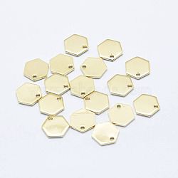 Brass Charms, Long-Lasting Plated, Real 18K Gold Plated, Nickel Free, Hexagon, 9x8x0.8mm, Hole: 1mm(KK-G331-86G-NF)