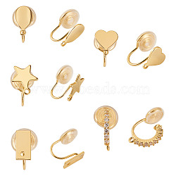 10Pcs 5 Styles Brass Micro Pave Cubic Zirconia Clip-on Findings, with Loop, Long-Lasting Plated, Nickel Free, Mixed Shape, Real 18K Gold Plated, 15~21x9~13.5mm, 2pcs/set(EJEW-TA0001-66B)