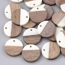 Resin & Wood Pendants, Flat Round, White, 18x3.5mm, Hole: 1.5mm(X-RESI-S358-02C-01)