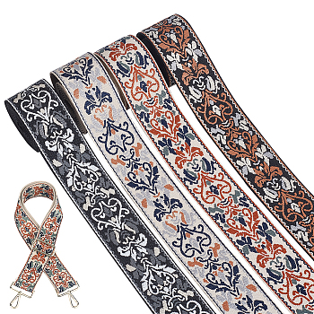 WADORN 8 Yards 4 Styles Ethnic Style Double-Sided Flower Polyester Ribbon, Flat Jacquard Ribbon, Tyrolean Ribbon, Mixed Color, 2 inch(50mm), about 2 yards/style