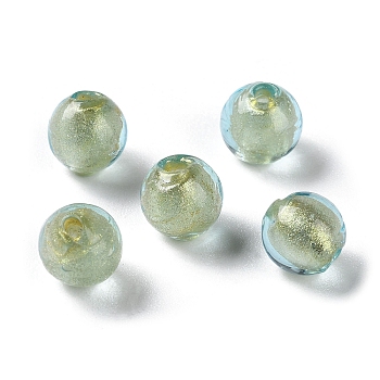 Handmade Gold Sand Lampwork Beads Strand, Round, Sky Blue, 8mm, Hole: 1.5mm, about 60pcs/strand, 17.32''(44cm)