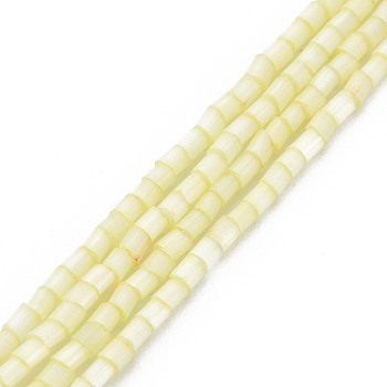 Glass Silk Stain Style Beads Strands, Tube, Champagne Yellow, 1.5~5x2mm, Hole: 0.8mm, about 185~187pcs/strand, 15.55 inch~15.75 inch(39.5~40cm)