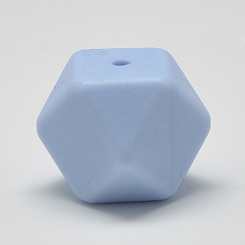 Food Grade Eco-Friendly Silicone Beads, Chewing Beads For Teethers, DIY Nursing Necklaces Making, Faceted Cube, Light Blue, 14x14x14mm, Hole: 2mm