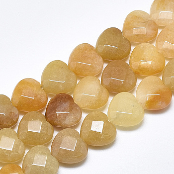 Natural Topaz Jade Beads Strands, Faceted, Heart, 14.5~15x15~15.5x7~8mm, Hole: 1.2mm, about 14pcs/strand, 7.6 inch