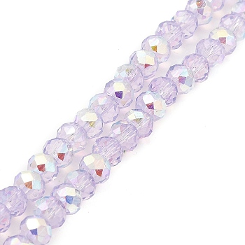 Baking Painted Transparent Glass Beads Strands, Imitation Opalite, Faceted, AB Color Plated, Round, Lavender, 6x5mm, Hole: 1mm, about 82pcs/strand, 16.73~16.93''(42.5~43cm)