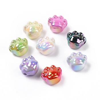 UV Plating Rainbow Iridescent Acrylic Beads, Cat's Paw Print, Mixed Color, 16.5x18.5x12.8mm, Hole: 3mm