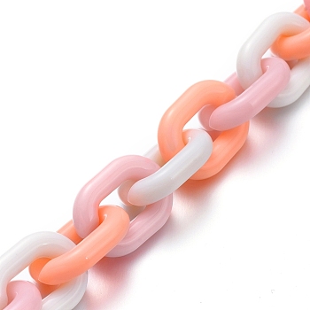Handmade Opaque Acrylic Cable Chains, Oval, PeachPuff, Link: 19x14x4mm, about 39.37 inch(1m)/strand