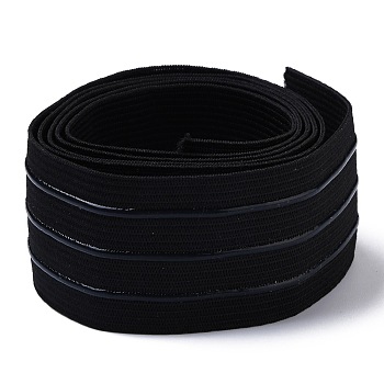 Polyester Non-Slip Elastic Band, with Silicone Webbing, for Garment Accessories, Black, 38mm, about 5.46 yards(5m)/strand