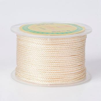 Round Polyester Cords, Milan Cords/Twisted Cords, Antique White, 1.5~2mm, 50yards/roll(150 feet/roll)