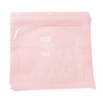 Rectangle Plastic Packaging Zip Lock Bags, Rabbit Print Top Self Seal Pouches, Pink, 24.8x26x0.01~0.15cm, Unilateral Thickness: 2.5 Mil(0.065mm)