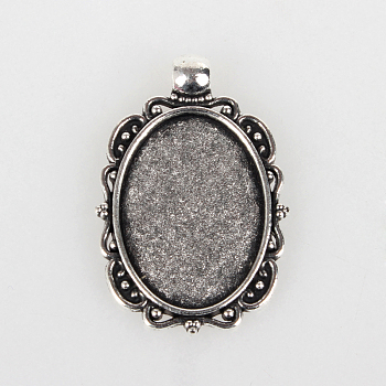 Vintage Tibetan Style Alloy Pendant Cabochon Bezel Settings, Cadmium Free & Lead Free, Antique Silver, Oval Tray: 18x25mm, 36x24x2mm, Hole: 4mm, about 221pcs/kg