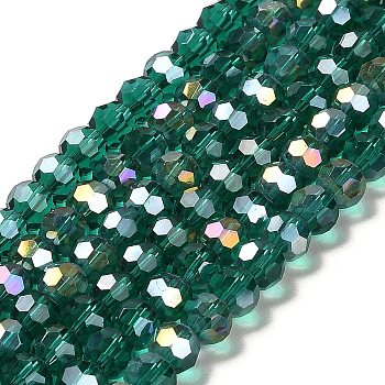 Transparent Glass Beads, 32 Facets, AB Color Plated, Round, Sea Green, 6x5.5mm, Hole: 1.2mm, about 91~93pcs/strand, 19.57''~19.92''(49.7~50.6cm)