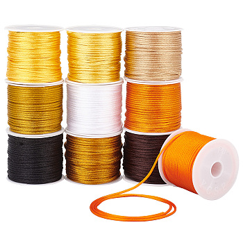 PandaHall Elite 10 Rolls 10 Colors Round Polyester Rattail Satin Cord, for Jewelry Making, Mixed Color, 1.5mm, about 15~23m/Roll, 1 roll/color