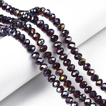 Electroplate Glass Beads Strands, AB Color Plated, Faceted, Rondelle, Purple, 8x6mm, Hole: 1mm, about 65~68pcs/strand, 15.7~16.1 inch(40~41cm)