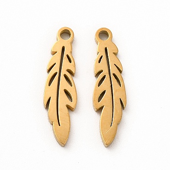 Ion Plating(IP) 304 Stainless Steel Pendants, Leaf Charms, Golden, 17.5x5x1.4mm, Hole: 1.4mm