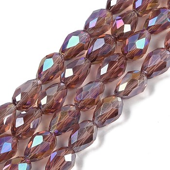 Transparent Electroplate Glass Beads Strands, AB Color Plated, Faceted, Teardrop, Rosy Brown, 5~6x4mm, Hole: 0.9mm, about 65~67pcs/strand, 15.35~16.4''(39~41cm)