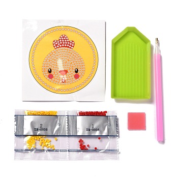 DIY Rooster Pattern Diamond Painting Stickers Kits for Kids, Including Paper Picture, Resin Rhinestone, Plastic Tray Plate, Pen and Glue Clay, Rooster Pattern, 0.3x0.1cm, 2 bags