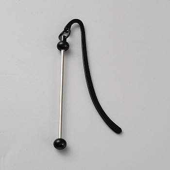 Alloy Bookmarks, Beadable Bar Hook Bookmark, Black, 91mm