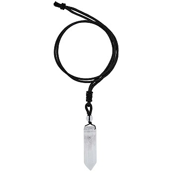 Natural Quartz Crystal Bullet Pendant Necklace, Gemstone Jewelry for Women Men, White, 26.77 inch(68cm)