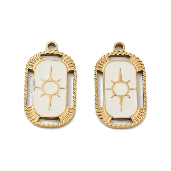 Ion Plating(IP) 316 Surgical Stainless Steel Pendants, Nickel Free, with Enamel, Rectangle with Sun Charm, Real 18K Gold Plated, Floral White, 21x12x1.6mm, Hole: 1.6mm