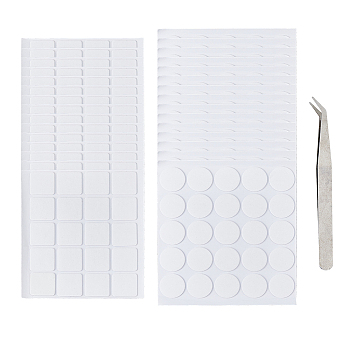 SUPERFINDINGS 310Pcs 2 Styles Square/Round Acrylic Double Sided Adhesive, with 1Pc Stainless Steel Tweezers, Clear, 25~97.5x11~25x1~10mm