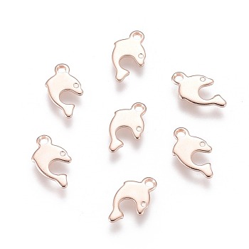 201 Stainless Steel Charms, Dolphin, Rose Gold, 12x7x0.8mm, Hole: 1.2mm