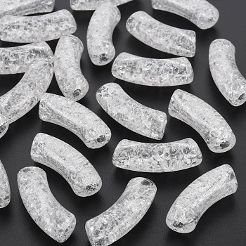 Transparent Crackle Acrylic Beads, Curved Tube, White, 35x11.5x13.5mm, Hole: 3.5mm, about 148pcs/500g