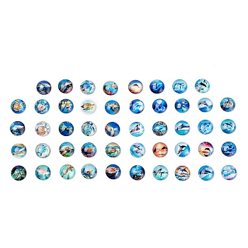 2 Sets 2 Styles Glass Cabochons, Half Round with Ocean Pattern, Mixed Color, 25x7.5mm, 24pcs/set, 1 set/style