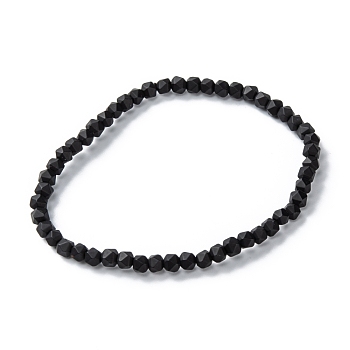 Frosted Glass Beads Stretch Bracelets, Faceted, Polygon, Black, Beads: 3x4mm, Inner Diameter: 2 inch(5.2cm)