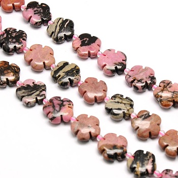 Natural Rhodonite Flower Beads Strands, 15x5.5mm, Hole: 1mm, about 27pcs/strand, 16.53 inch